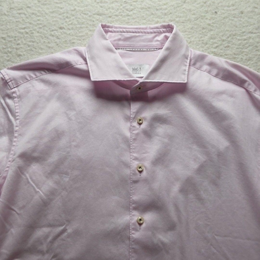 Eterna 1863 Dress Shirt Mens 16 Pink Solid Slim Fit Cotton Long Sleeve Woven